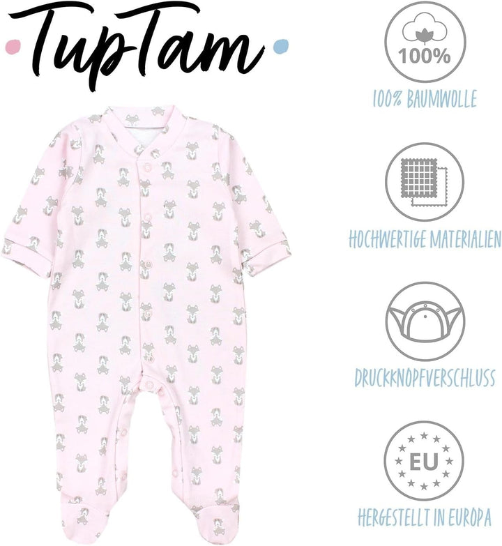 TupTam Baby Mädchen Schlafstrampler mit Fuss 3er Pack 62 Fuchs Rosa Streifen Sterne Beige, 62 Fuchs