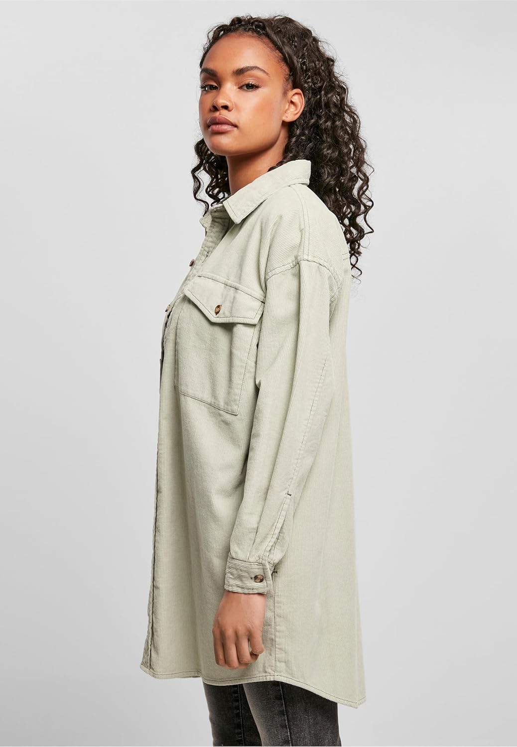 Urban Classics Damen Ladies Long Corduroy Overshirt 3XL Softsalvia, 3XL Softsalvia