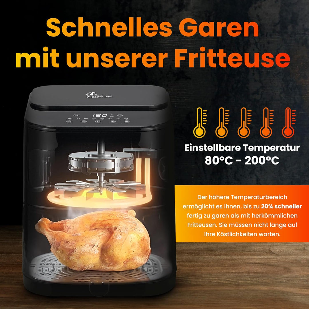 Extralink 1600W Airfryer 5.2L - Heissluftfritteuse mit 7 Kochfunktionen, Friteuse Heissluftfritteuse