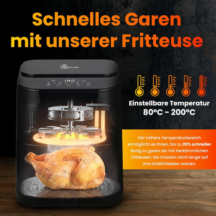 Extralink 1600W Airfryer 5.2L - Heissluftfritteuse mit 7 Kochfunktionen, Friteuse Heissluftfritteuse