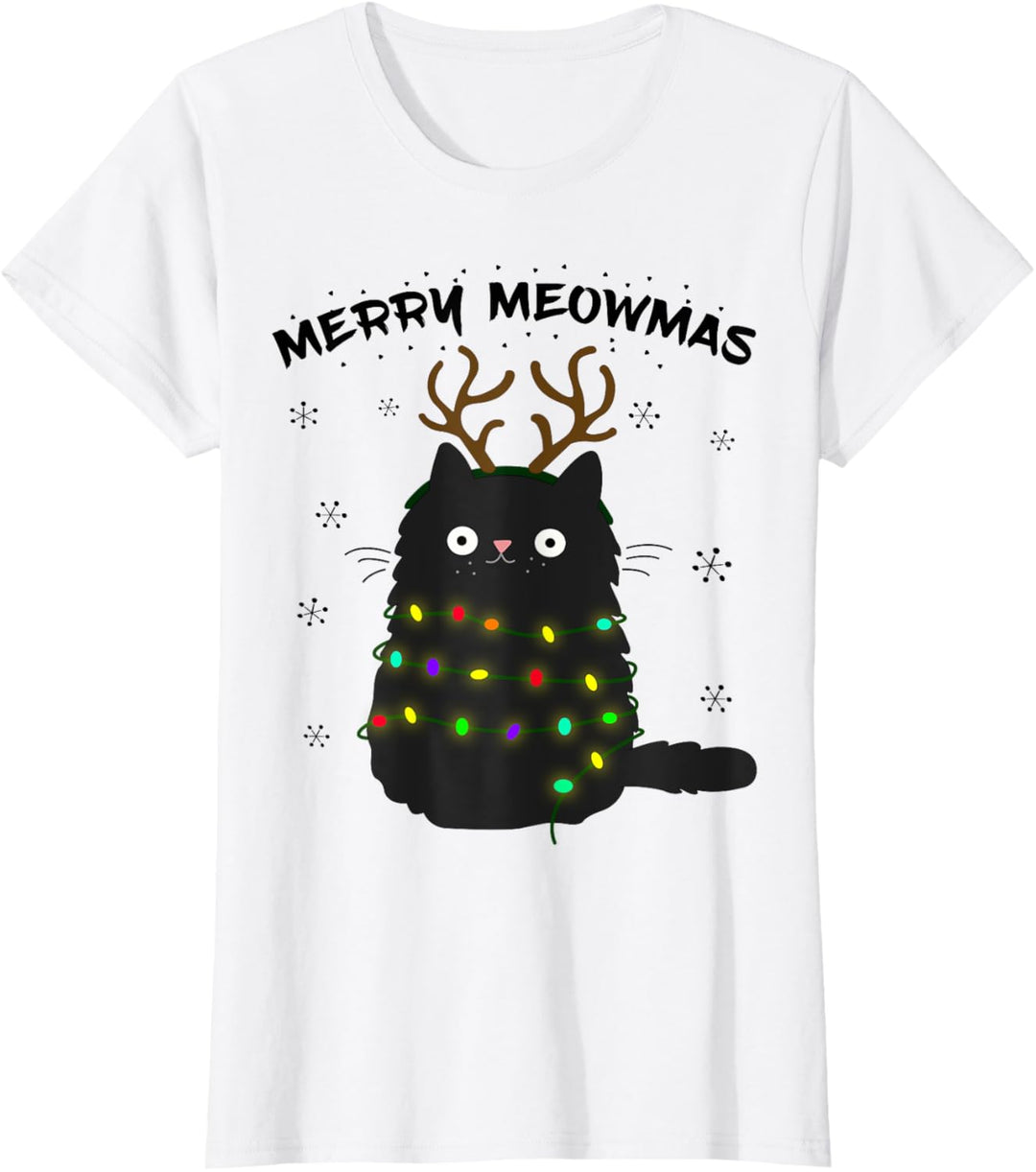 Merry Meowmas lustige Christmas Katze Meow Rentier Kostüm T-Shirt