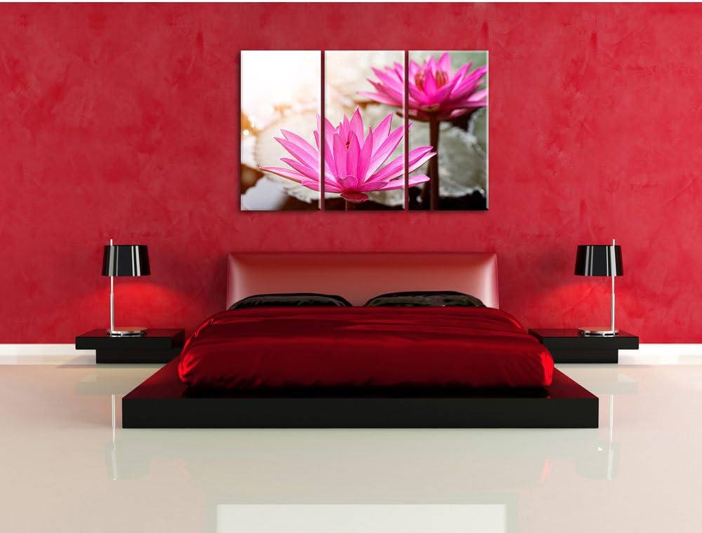 Pixxprint Lilafarbene Wasserlilie als Leinwandbild | Grösse: 3 Teilig (120x80) | Wandbild| Kunstdruc