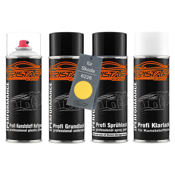 TRISTARcolor Autolack Spray Set Kunststoff für Skoda 6226 Sprint Yellow | Sprint Gelb Uni, Sprühdose