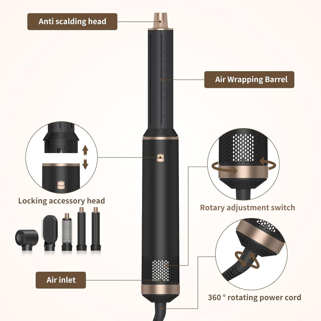 5 in 1 Hair Dryer Brush Hot Air Curling Brush Negative Ion Air Styler，Multi Function Blow Dryer Brus