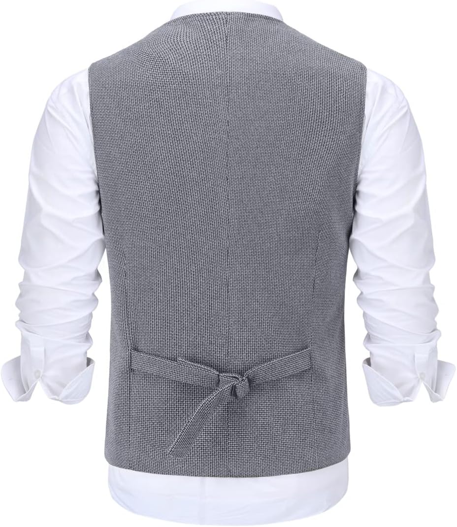 Allthemen Herren Western Weste Herringbone V-Ausschnitt Anzugweste Formale Classic Basic Wollweste f