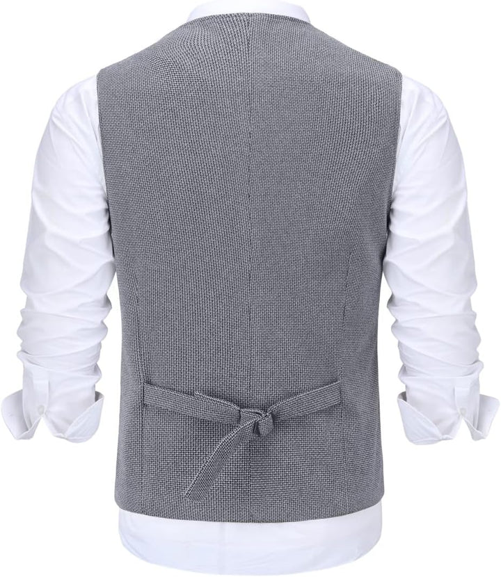 Allthemen Herren Western Weste Herringbone V-Ausschnitt Anzugweste Formale Classic Basic Wollweste f