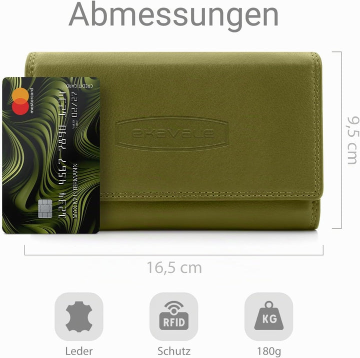 ekavale Damen-geldbörse XXL aus Rindsleder mit RFID Leder-Geldbörse mit vielen Fächern für Frau (Pis