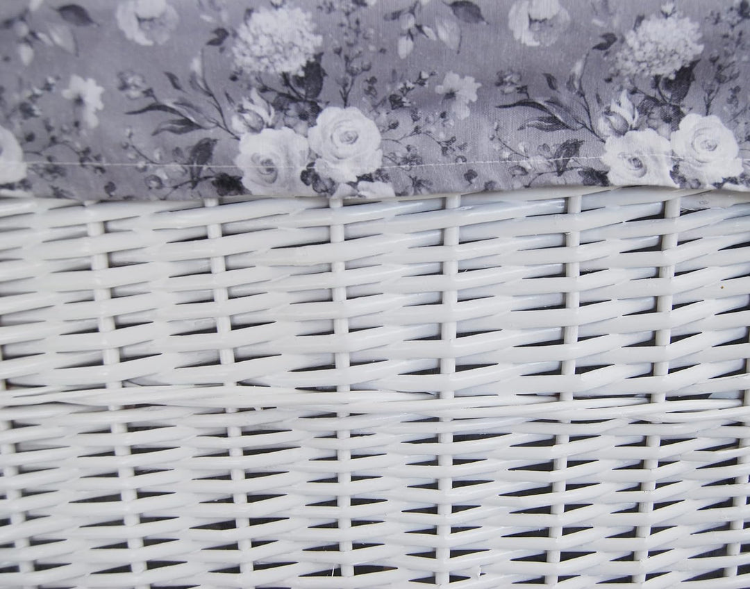Wäschekorb Wäschetruhe Weide weiss Blumenmuster grau 48x36 H.62
