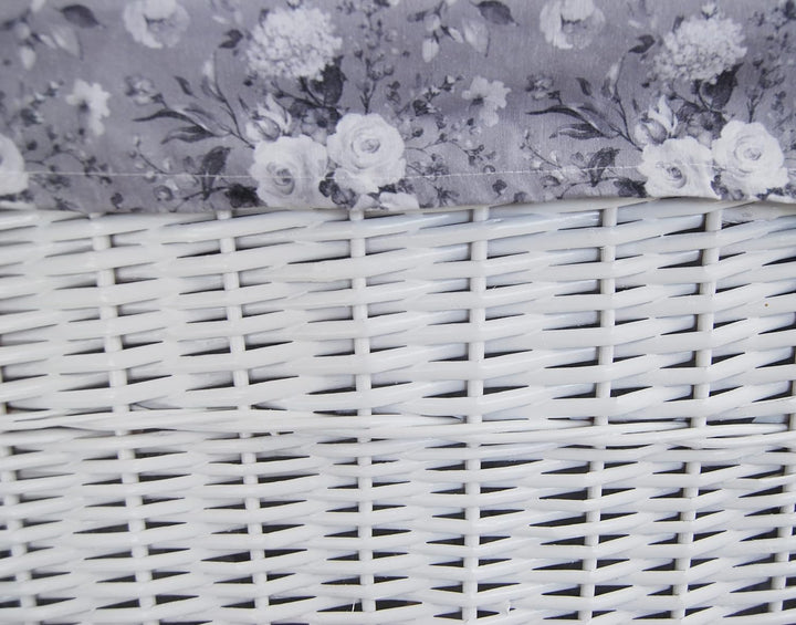 Wäschekorb Wäschetruhe Weide weiss Blumenmuster grau 48x36 H.62