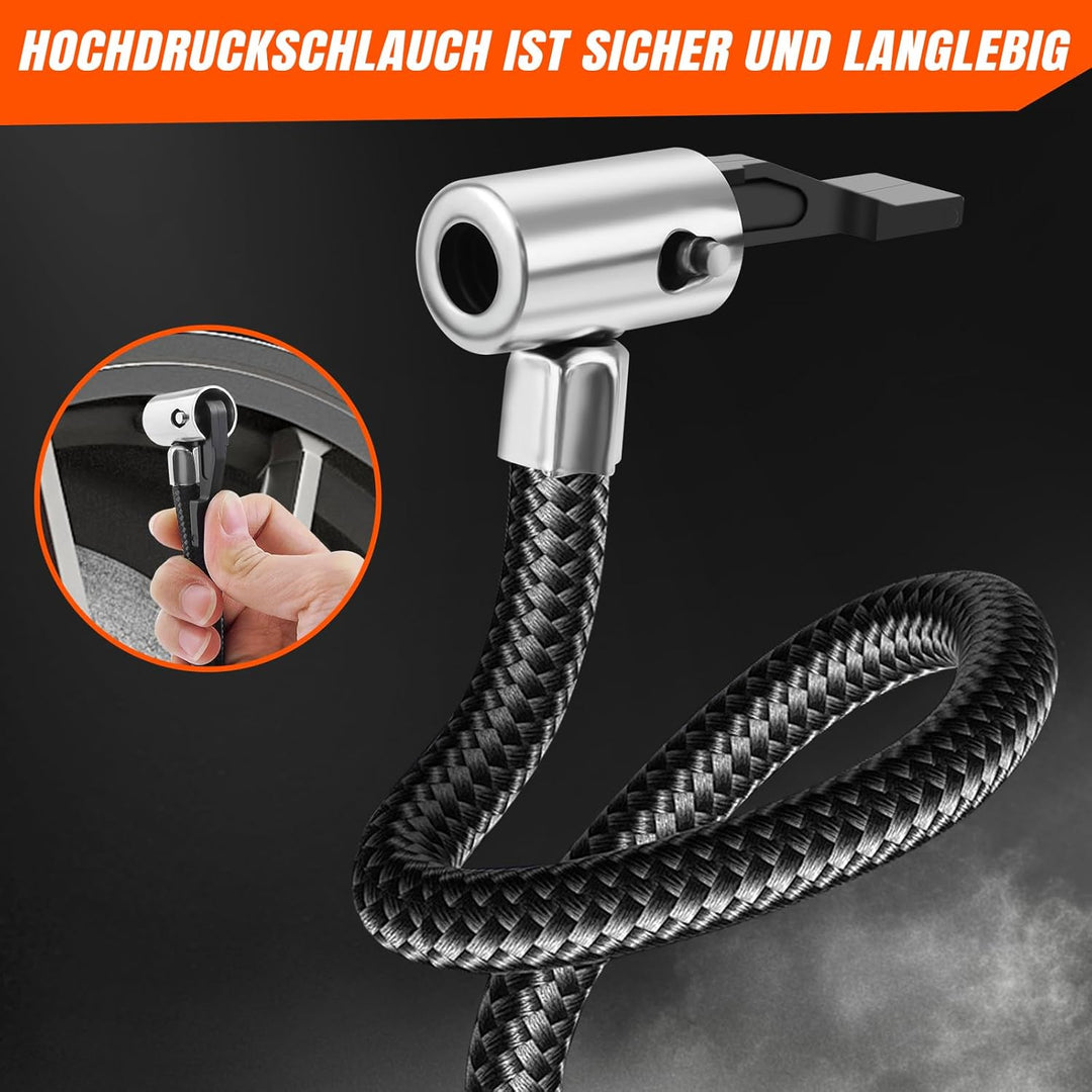 Reifenaufbläser Luftkompressor, 21V Akku und 12V Gleichstromkabel, tragbares Pumpgerät mit digitalem