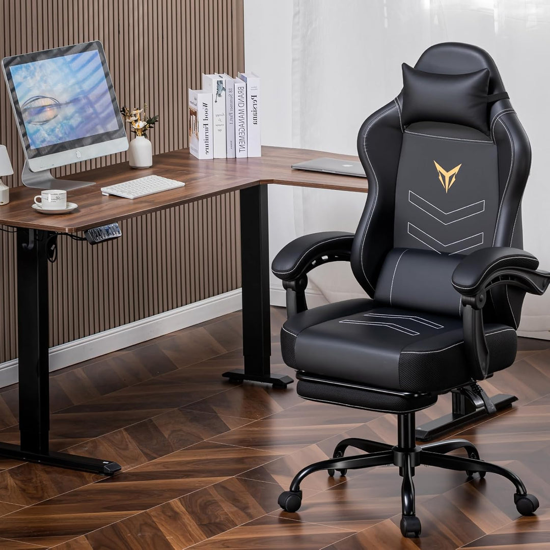 GTPLAYER Gaming Stuhl, Ergonomischer Gamer Sessel mit Fussstütze, Bürostuhl Höhenverstellbar mit Kop
