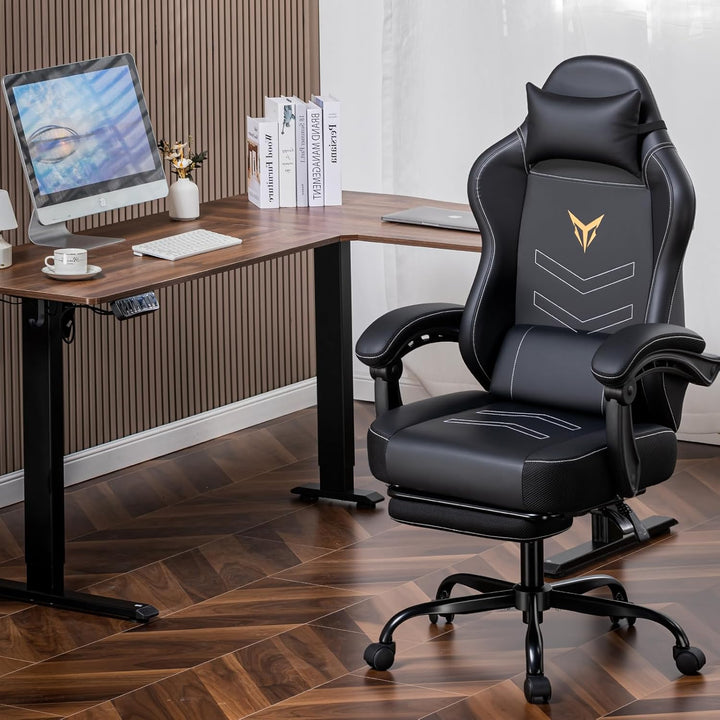 GTPLAYER Gaming Stuhl, Ergonomischer Gamer Sessel mit Fussstütze, Bürostuhl Höhenverstellbar mit Kop