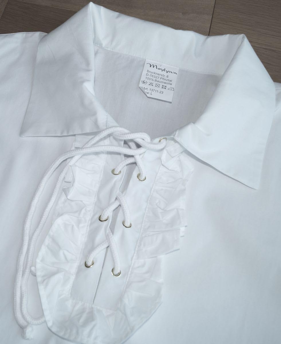 MAYLYNN 13711-XXL - Piratenhemd Rüschenhemd Mittelalter Hemd, Grösse XXL, weiss XXL Weiss, XXL Weiss
