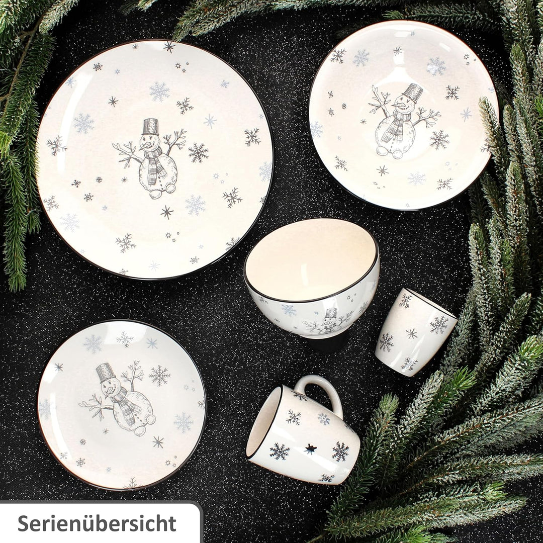 MamboCat 6er Set Olove Suppenteller I 450ml I winterliche Tiefe Teller aus Steingut mit Schneemann &