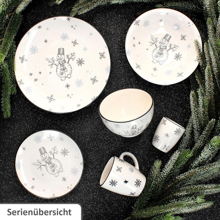 MamboCat 6er Set Olove Suppenteller I 450ml I winterliche Tiefe Teller aus Steingut mit Schneemann &
