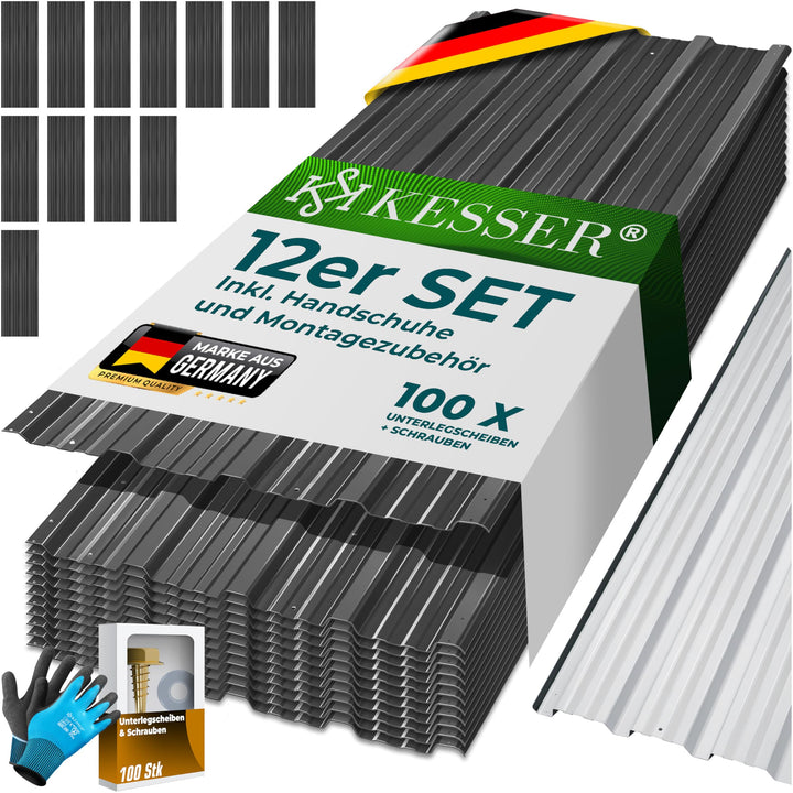 KESSER® 12x Profilblech Trapezblech 129cm x 45cm = 7 m² - Dachblech für Gerätehaus, Dachplatten Verz