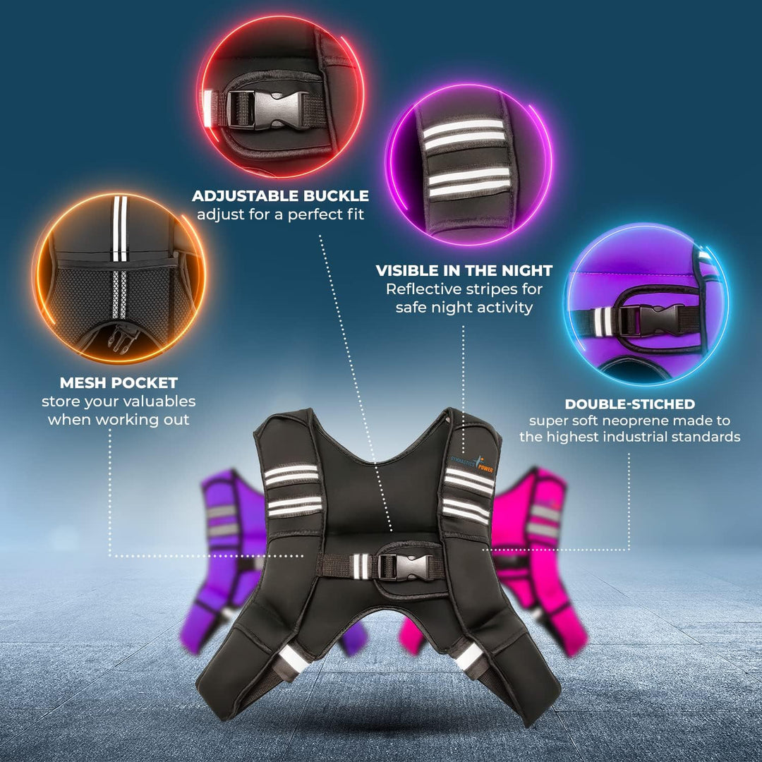 Gymnastics Power - Weighted Vest 6lb, 10lb, 12lb, 25lb, 35lb, 45lb, 60lb Removable Iron Weights for
