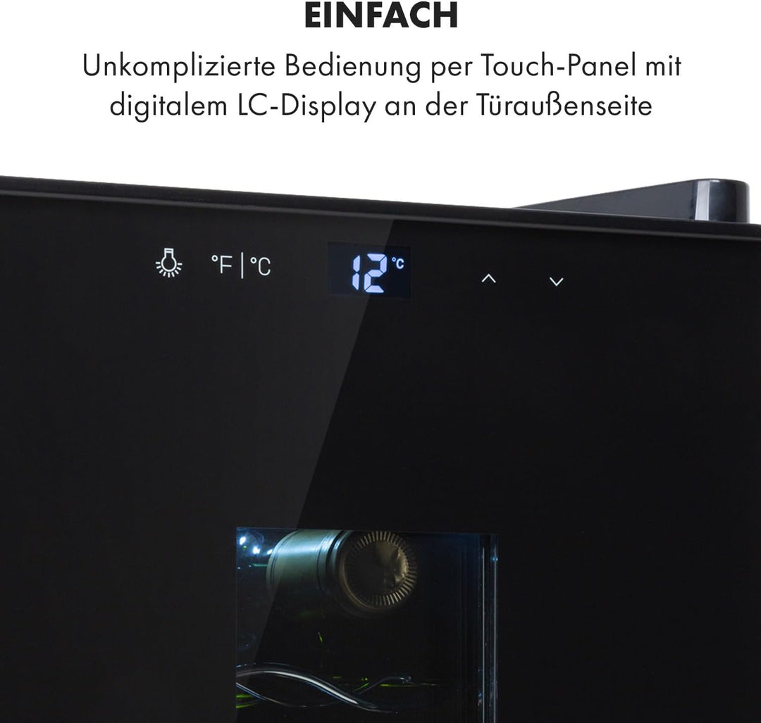 Klarstein Weinkühlschrank, Getränkekühlschrank Schmal, 1 Zone Kühlschrank mit Glastür, Getränkekühls