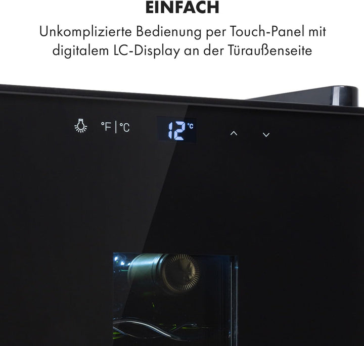 Klarstein Weinkühlschrank, Getränkekühlschrank Schmal, 1 Zone Kühlschrank mit Glastür, Getränkekühls