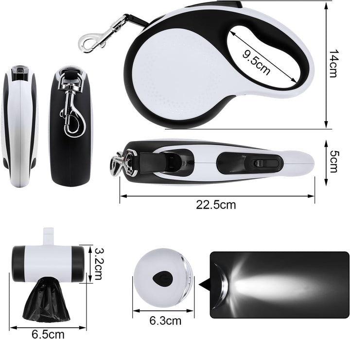 Hundeleine,einziehbare Hundeleine,einziehbare Hundeleine mit Kotbeutelhalter,robuste Haustierleine,l