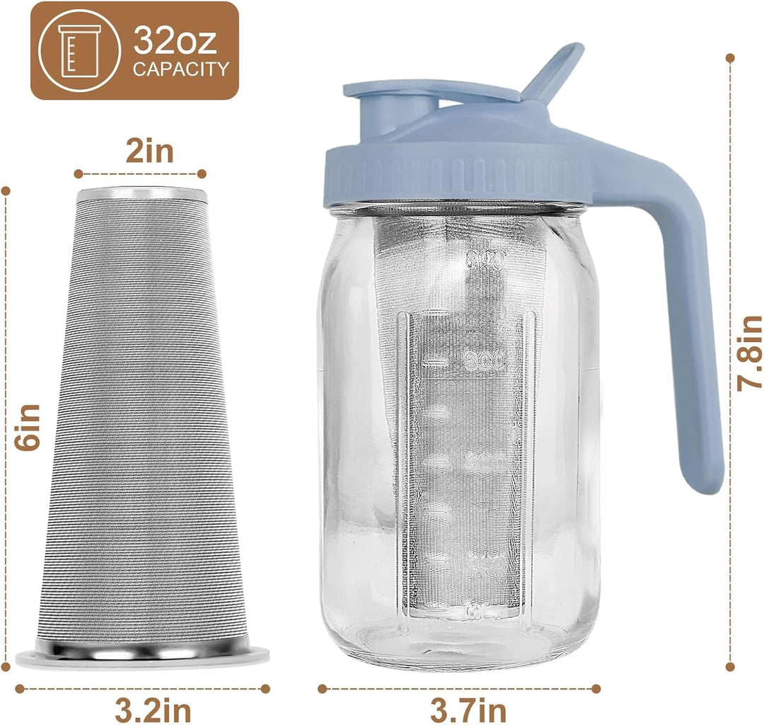 Cold Brew Kaffeebereiter, 1.8L Cold Brew Coffee Maker, Deckel mit Griff und Edelstahlfilter, Kaffeeb