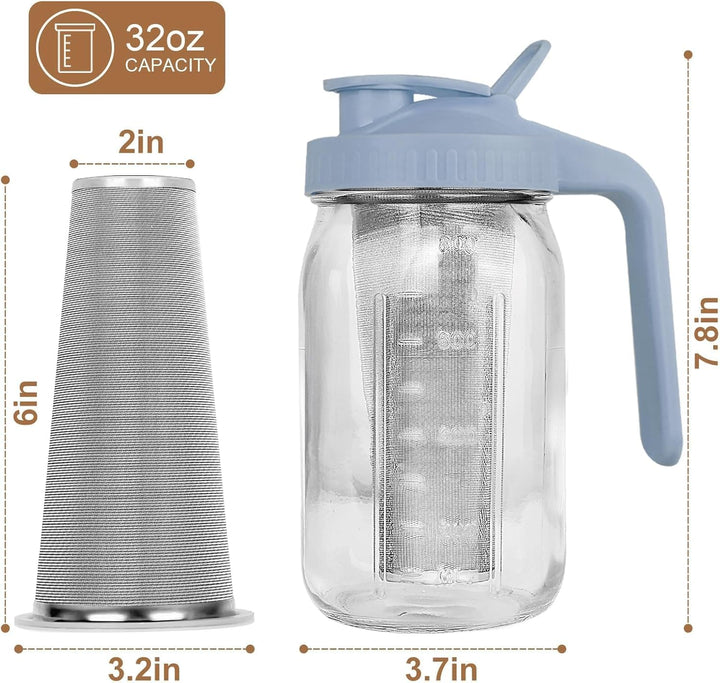 Cold Brew Kaffeebereiter, 1.8L Cold Brew Coffee Maker, Deckel mit Griff und Edelstahlfilter, Kaffeeb