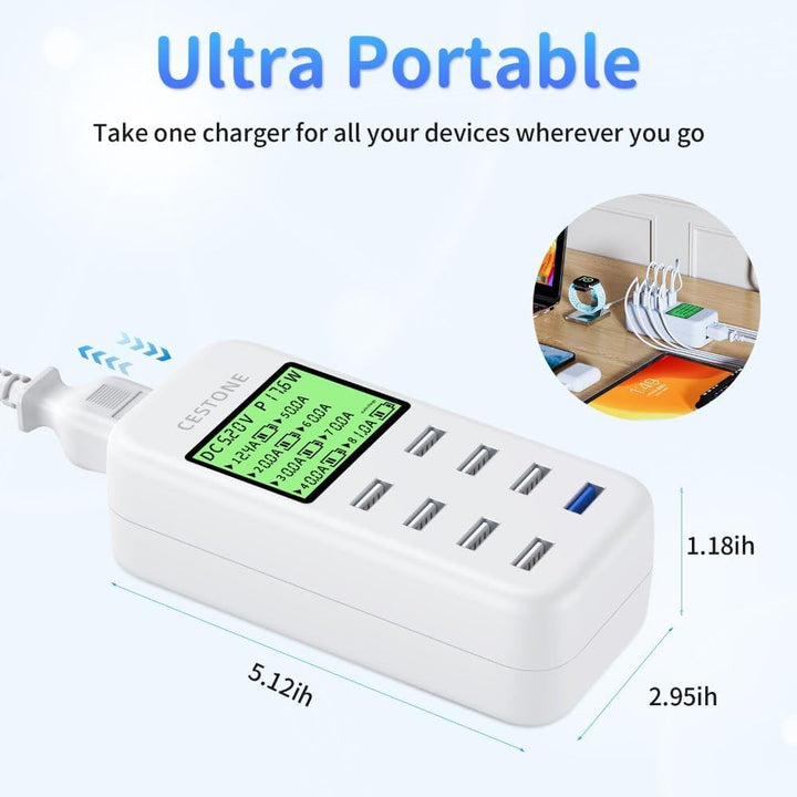 USB Ladestation, 60W/12A 8-Port USB Desktop Ladegerät, LCD Display für mehrere Geräte Aufladen, Wand