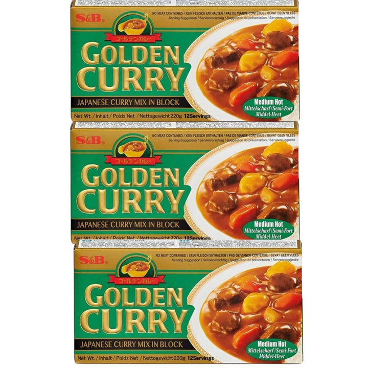 3x220g S&B GOLDEN CURRY GREEN - Japanese Curry Mix - vegetarian no meat contained - Geschmack: Mediu