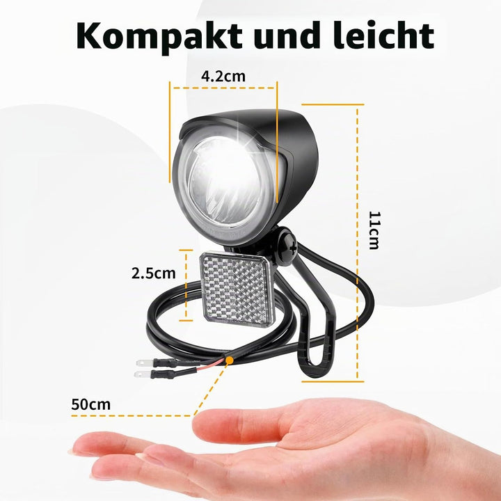 E-Bike Dynamo LED Fahrradlicht 30-100 LUX mit StVZO Zulassung - Fahrradlampe Frontlicht & Scheinwerf