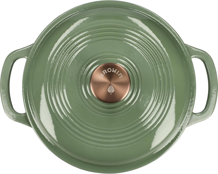 BROWIN® Gusseiserner Emaille-Kochtopf 330544 | 31 x 24 x 12 cm | Grün. 4 L | Emaille Bräter mit Deck