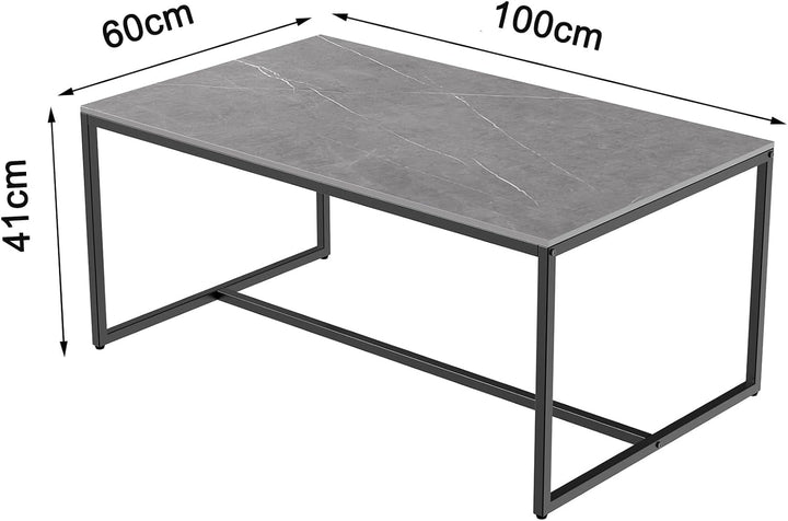 FATIVO Couchtisch Modern Grau Metallgestell: Marmor Quadratisch Skandinavisch Kaffeetisch Wohnzimmer
