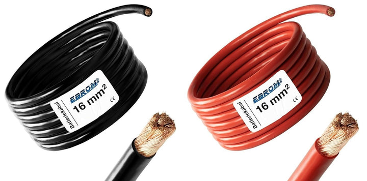 EBROM Batteriekabel auf den Meter genau! ROT (+) SCHWARZ (-) als Kombi 2,5/4 / 6/10 / 16/25 / 35/50