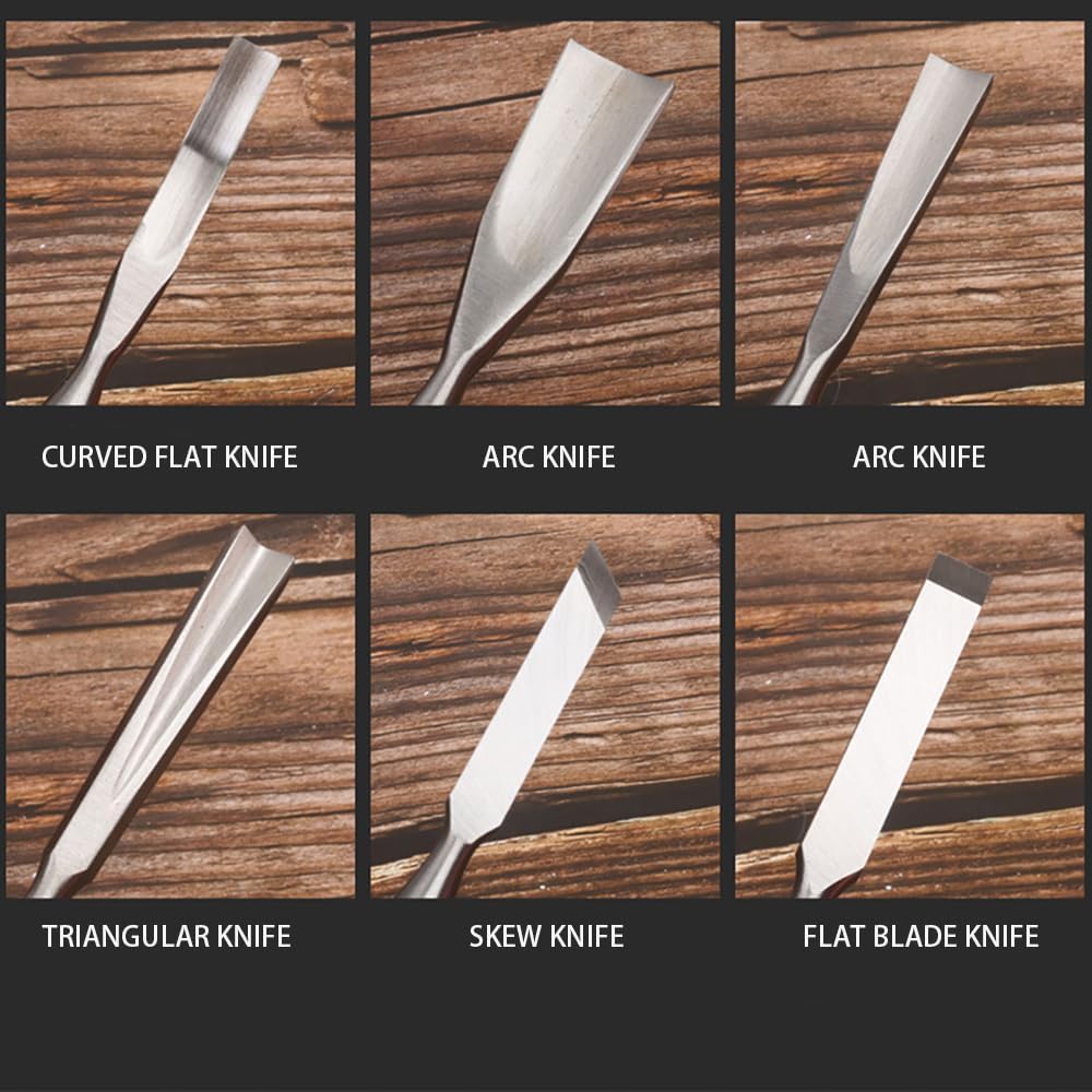 NEWFUN Stechbeitel set für holz, 12 Stück Holz-Drehmeissel-Set für Holzbearbeitung Holzschnitzerei-E