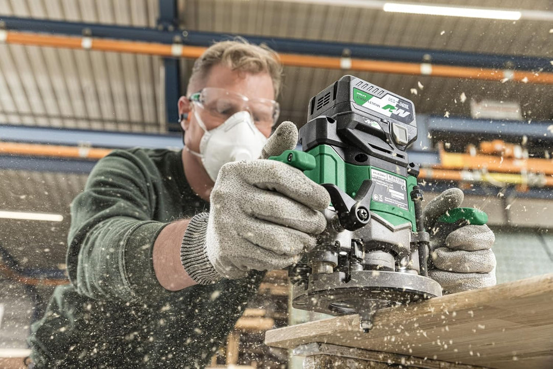HiKOKI Akku-Oberfräse M3612DA (36V, Spannzange Ø 8/12 mm, 50 mm Hubhöhe, Brushless, Soft-touch, LED,