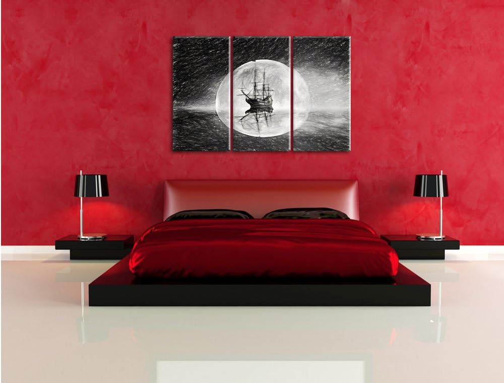 Pixxprint Geisterschiff im Weltall Kunst / 3-Teilig/Gesamtmass 120cm Leinwandbild bespannt auf Holzr