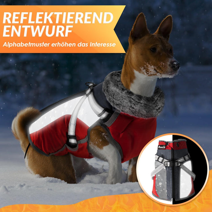 Eyein Hundemantel Winter mit Geschirr, Wasserfest Winddicht Reflektierend XS Rot, XS Rot