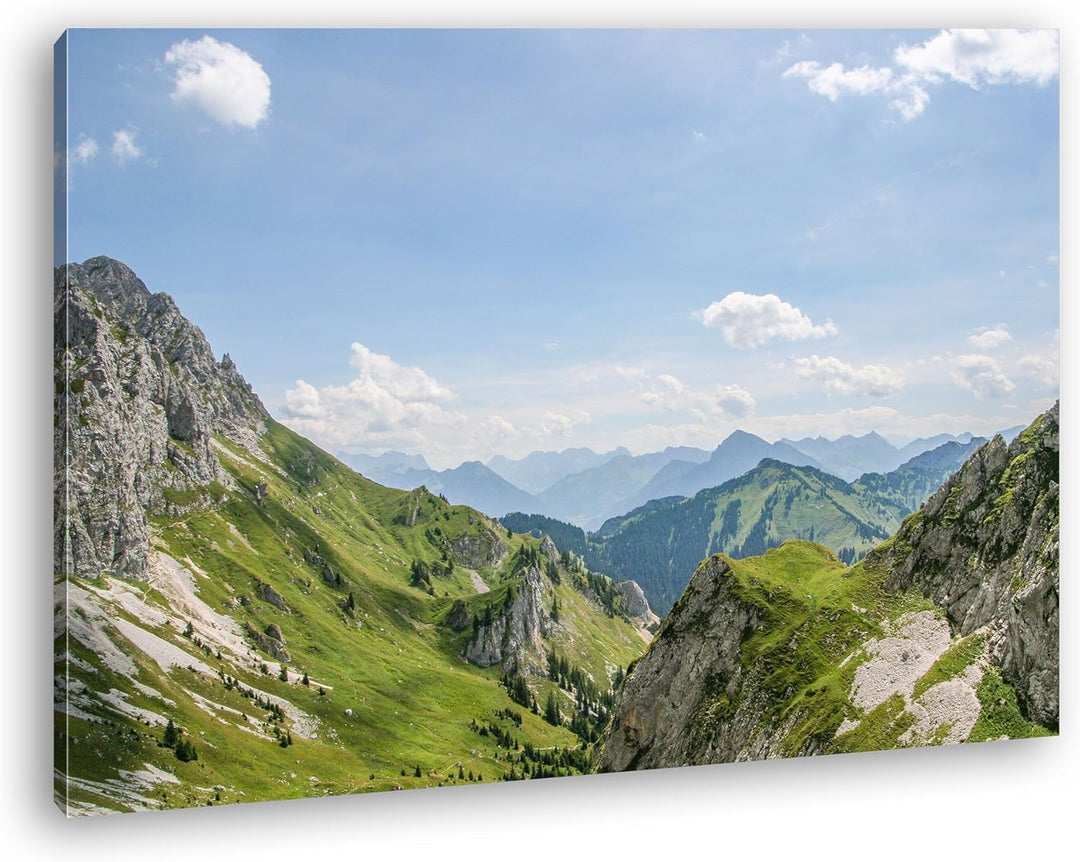 atemberaubender Ausblick in den Alpen Format: 80x60 als Leinwandbild, Motiv fertig gerahmt auf Echth