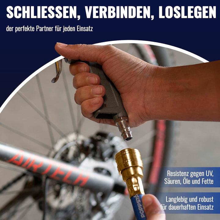 Poppstar Druckluftschlauch 30 m (Hybrid PVC mit Gewebe, Innendurchmesser 9,2mm mit Messing-Schnellku