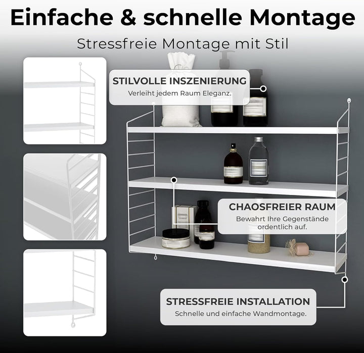 [en.casa] Modulares Wandregal Strängnäs 2er Set Metallregal Weiss Hängeregal mit 3 Regalböden Badreg