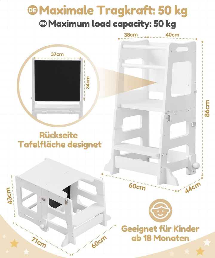 Yorbay 3 in 1 Lernturm ab 1 Jahr: Montessori Lernturm mit Tafel - Learning Tower für Kinder mit Sich