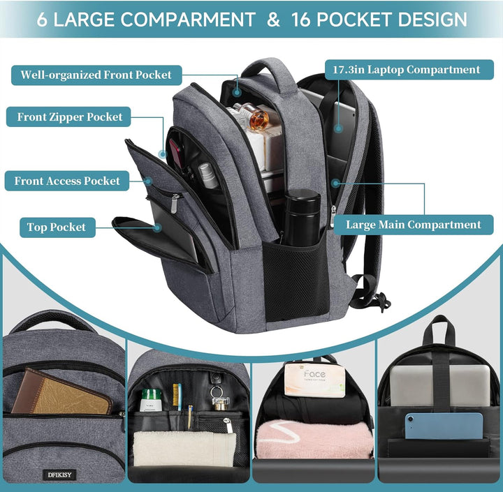 Rucksack Herren Gross, Laptop Rucksack Wasserdicht 17,3 Zoll Schulrucksack Laptoptasche mit USB Lade