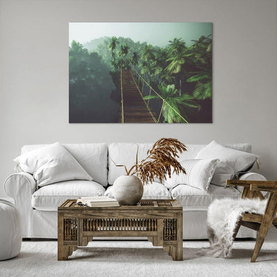 ARTTOR Bilder auf Leinwand 100x70cm Leinwandbild Dschungel Palme Brücke Gross Wanddeko Bild Schlafzi