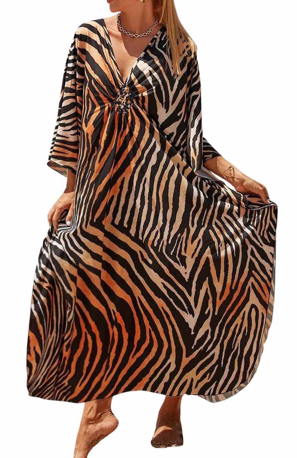 Orshoy Damen Strandkleid Maxi Kaftan Lang Bikini Cover Up Sommekleid Maxi Kleid Freizeitkleid Nachtw