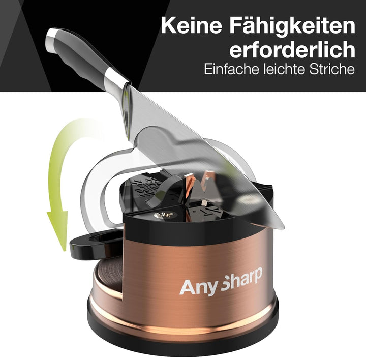 AnySharp Pro Metall Messerschärfer, Freihändige Sicherheit, PowerGrip Saugnapf, Schärft alle Küchenm