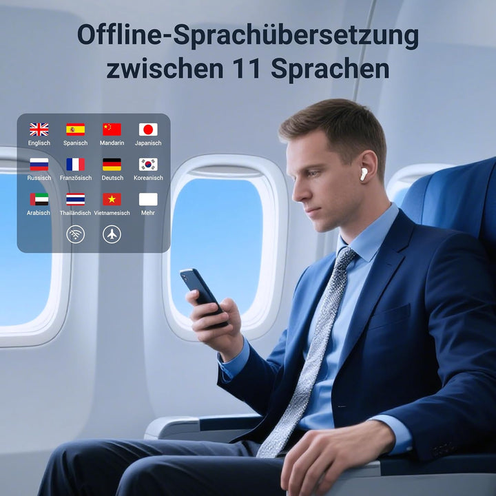 M3 KI Übersetzer Kopfhörer, 3-in-1 Echtzeit Sprachübersetzer mit 164 Online & 11 Offline Sprachen, A