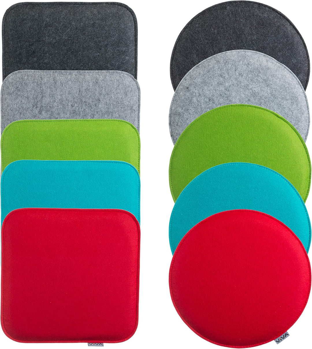 Sitzkissen Filz Rund 6er Set – Ø 35 cm in Grün – Stuhlkissen aus Filz für Innen & Aussen – robuste S