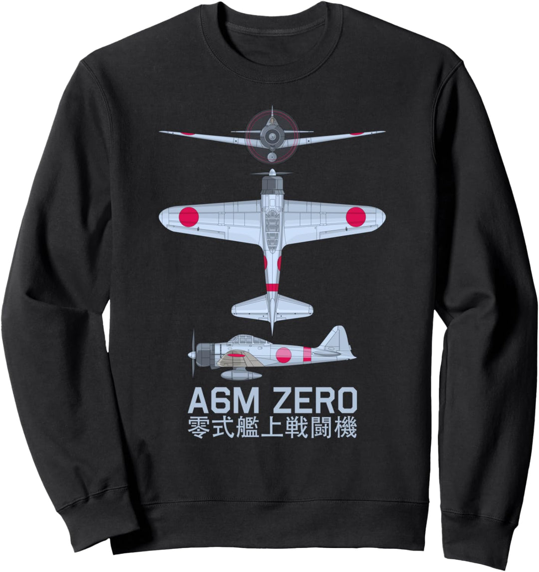 A6M Zero WW2 Japanisches Kampfflugzeugdiagramm Sweatshirt