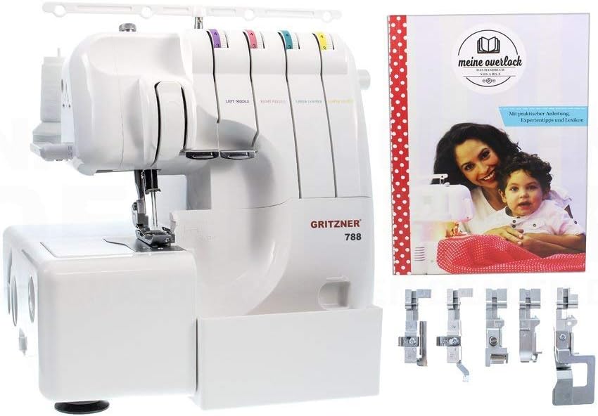 Gritzner 788 Overlock mit LED Beleuchtung + E-Book "Meine Overlock" + 5 Sondernähfüsse + Abfallbehäl