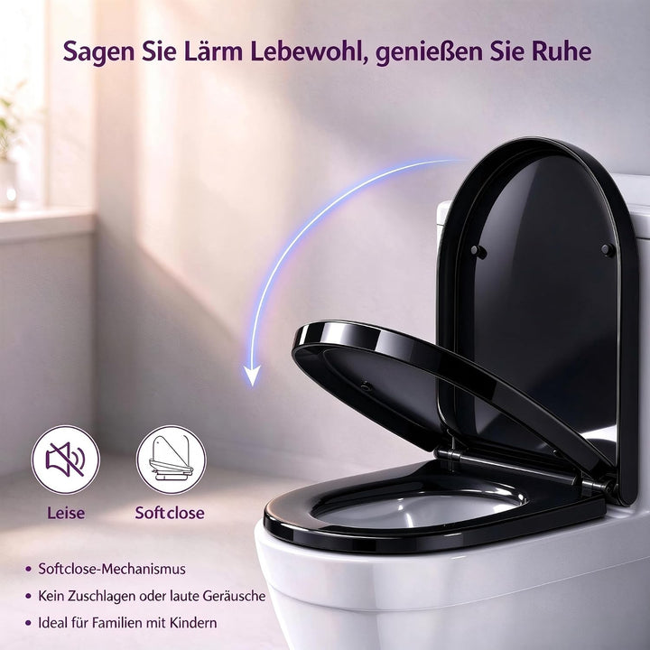 WC Sitz D Form,Toilettendeckel mit Absenkautomatik, Klodeckel, Klobrille