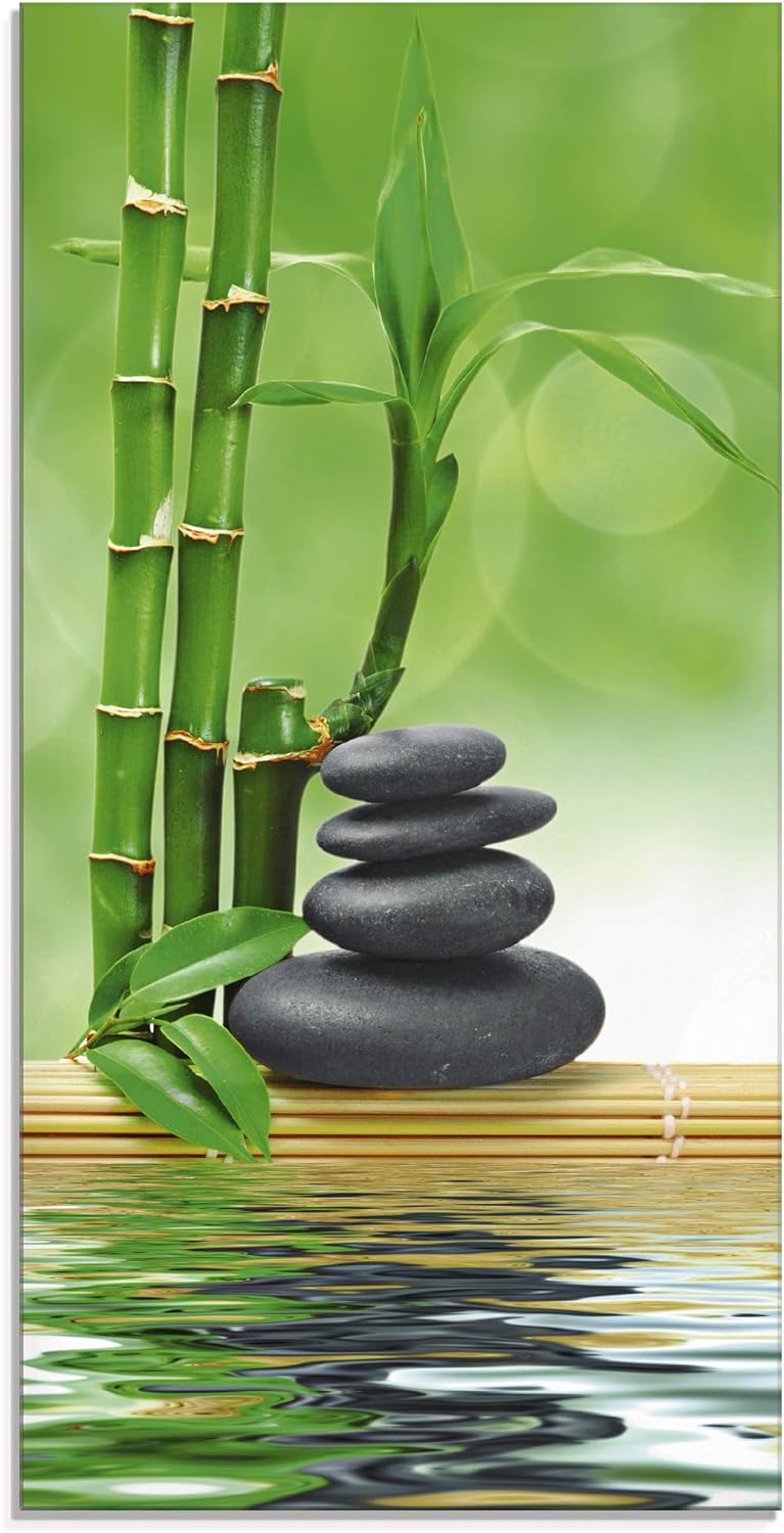 ARTland Glasbilder Wandbild Glas Bild einteilig 30x60 cm Hochformat Asien Wellness Zen Spa Steine Ba